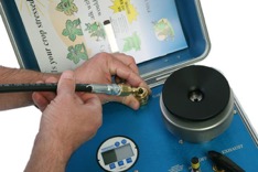 Brass Quick Connector from 6-Foot Filling Hose connecting to instrument