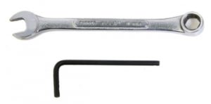 A 11/32 inch Combination Wrench and a 3/32 inch Allen Key